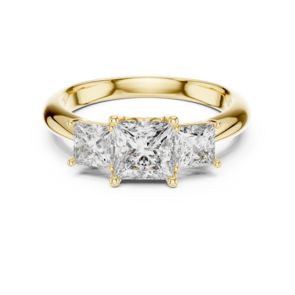 Princess Cut Three-Stone Diamond Ring with Shared-Prong Setting