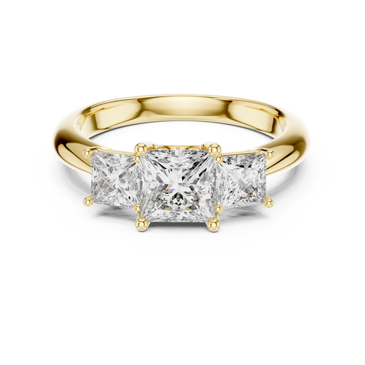 Princess Cut Three-Stone Diamond Ring with Shared-Prong Setting