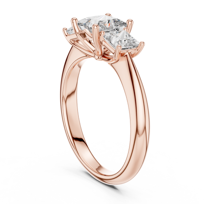 Princess Cut Three-Stone Diamond Ring with Shared-Prong Setting