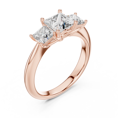 Princess Cut Three-Stone Diamond Ring with Shared-Prong Setting