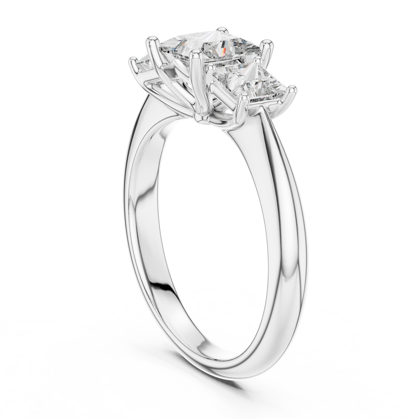 Princess Cut Three-Stone Diamond Ring with Shared-Prong Setting