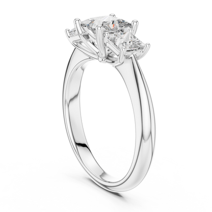 Princess Cut Three-Stone Diamond Ring with Shared-Prong Setting