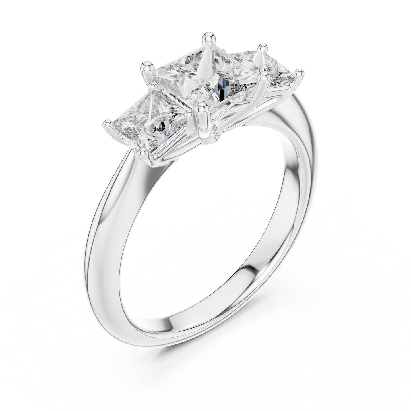 Princess Cut Three-Stone Diamond Ring with Shared-Prong Setting