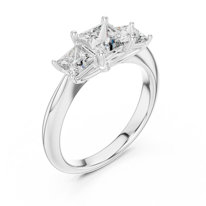 Princess Cut Three-Stone Diamond Ring with Shared-Prong Setting