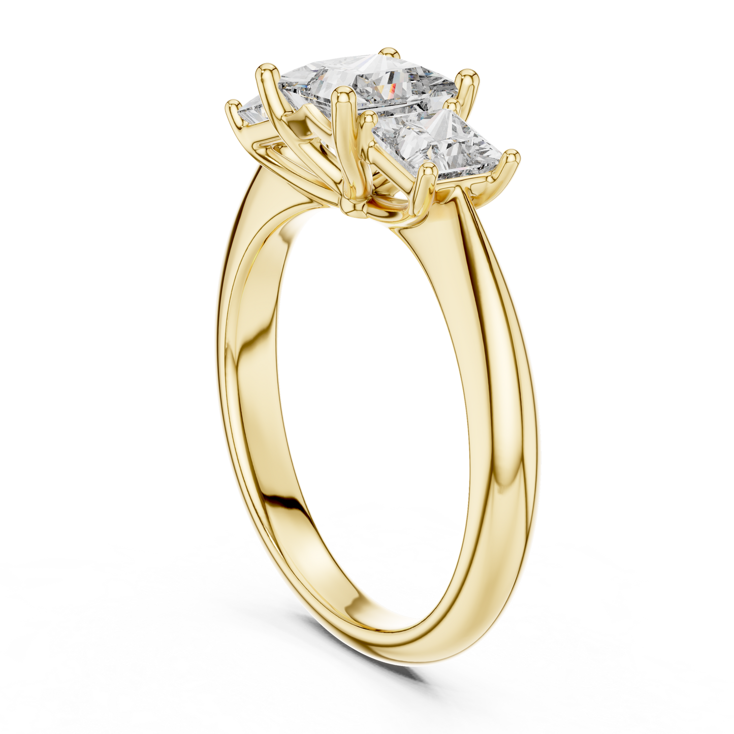 Princess Cut Three-Stone Diamond Ring with Shared-Prong Setting