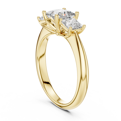 Princess Cut Three-Stone Diamond Ring with Shared-Prong Setting
