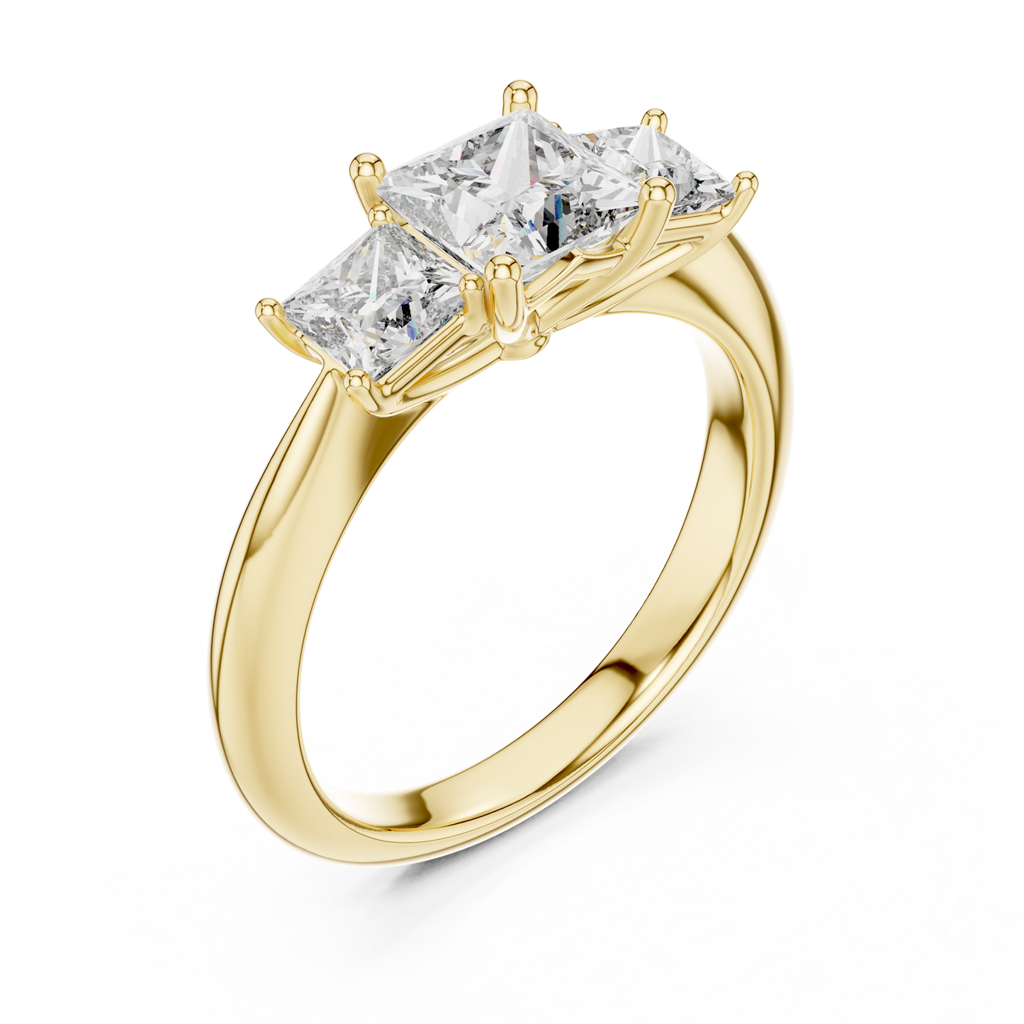Princess Cut Three-Stone Diamond Ring with Shared-Prong Setting