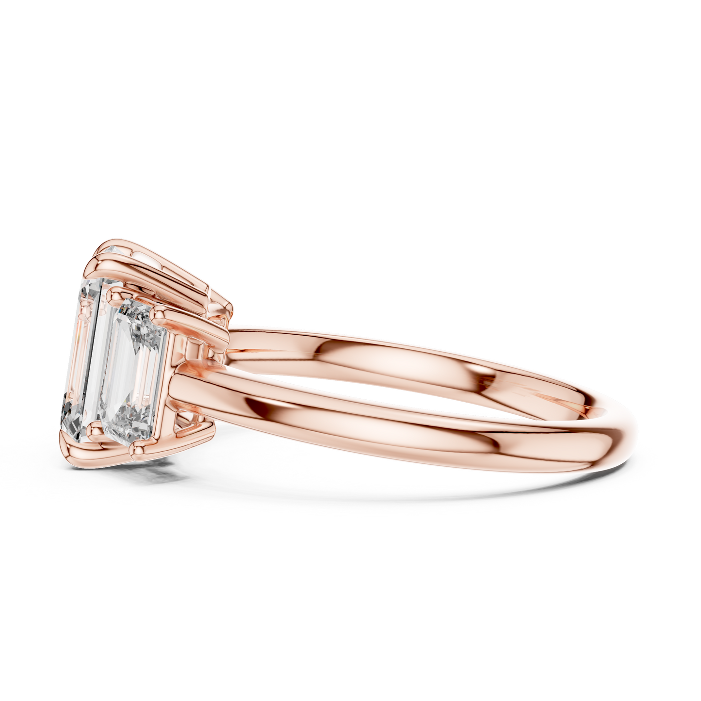 Emerald Cut Three-Stone Diamond Ring with Shared-Prong Setting