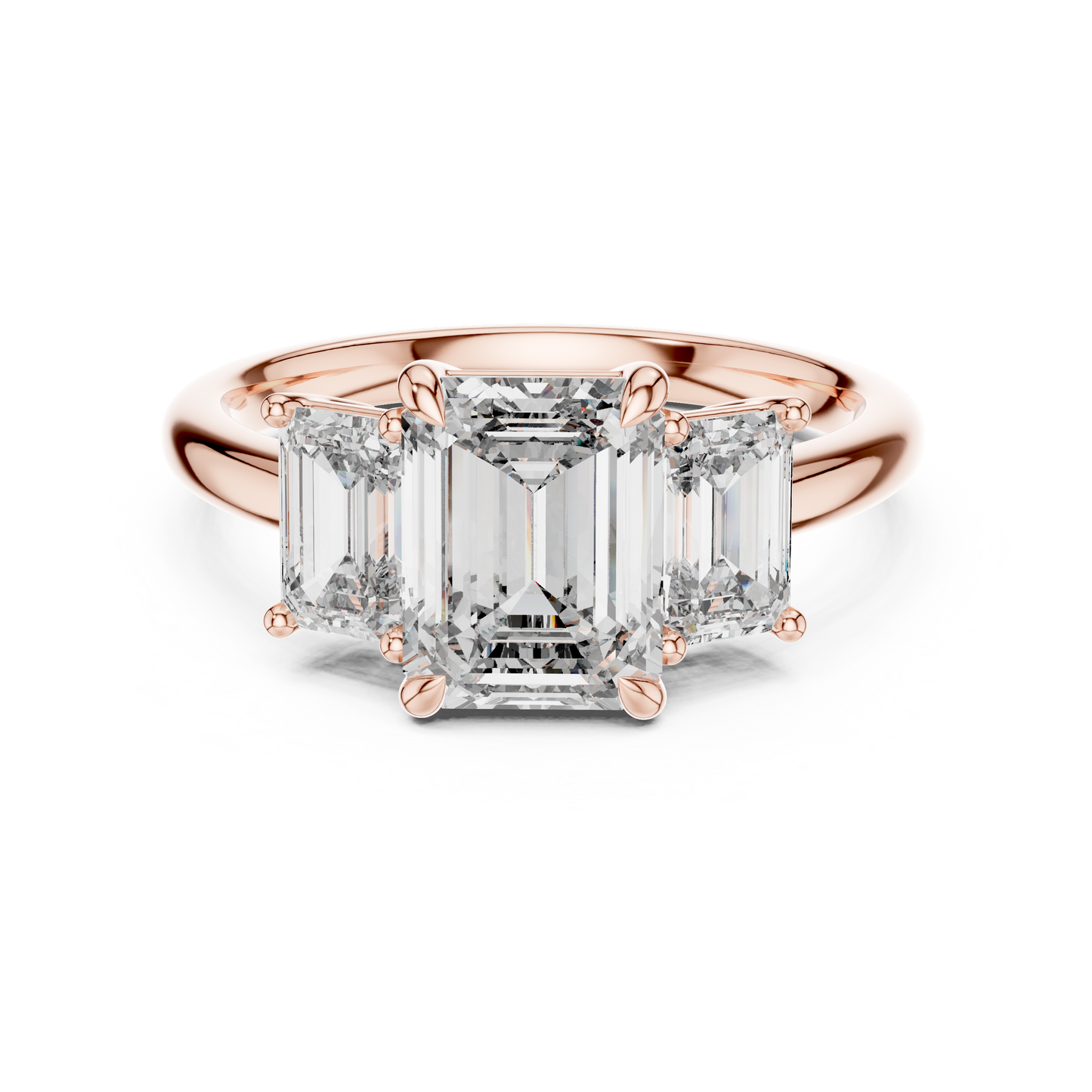 Emerald Cut Three-Stone Diamond Ring with Shared-Prong Setting