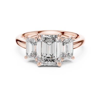 Emerald Cut Three-Stone Diamond Ring with Shared-Prong Setting