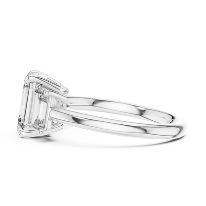 Emerald Cut Three-Stone Diamond Ring with Shared-Prong Setting