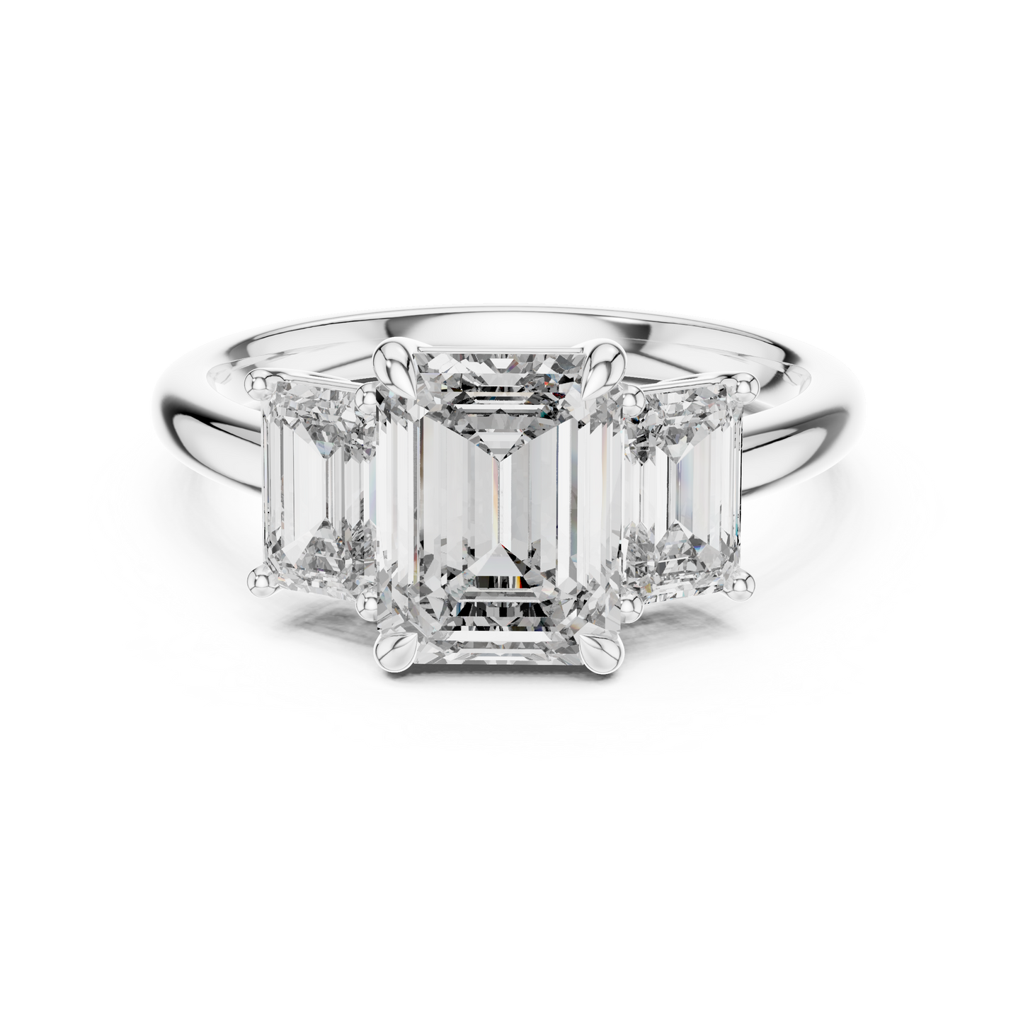 Emerald Cut Three-Stone Diamond Ring with Shared-Prong Setting