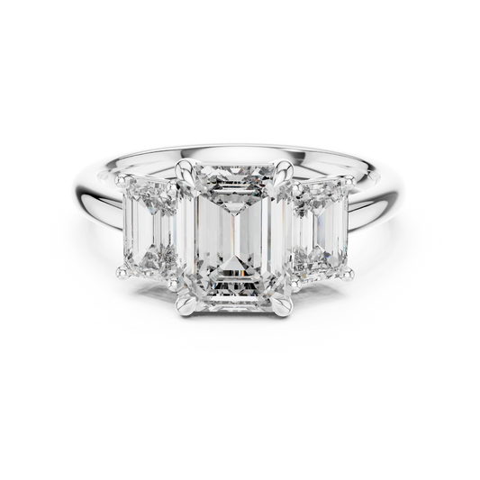 Emerald Cut Three-Stone Diamond Ring with Shared-Prong Setting