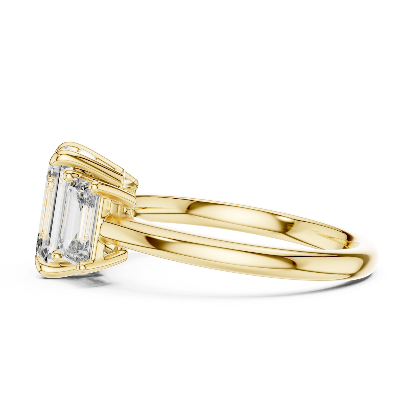 Emerald Cut Three-Stone Diamond Ring with Shared-Prong Setting