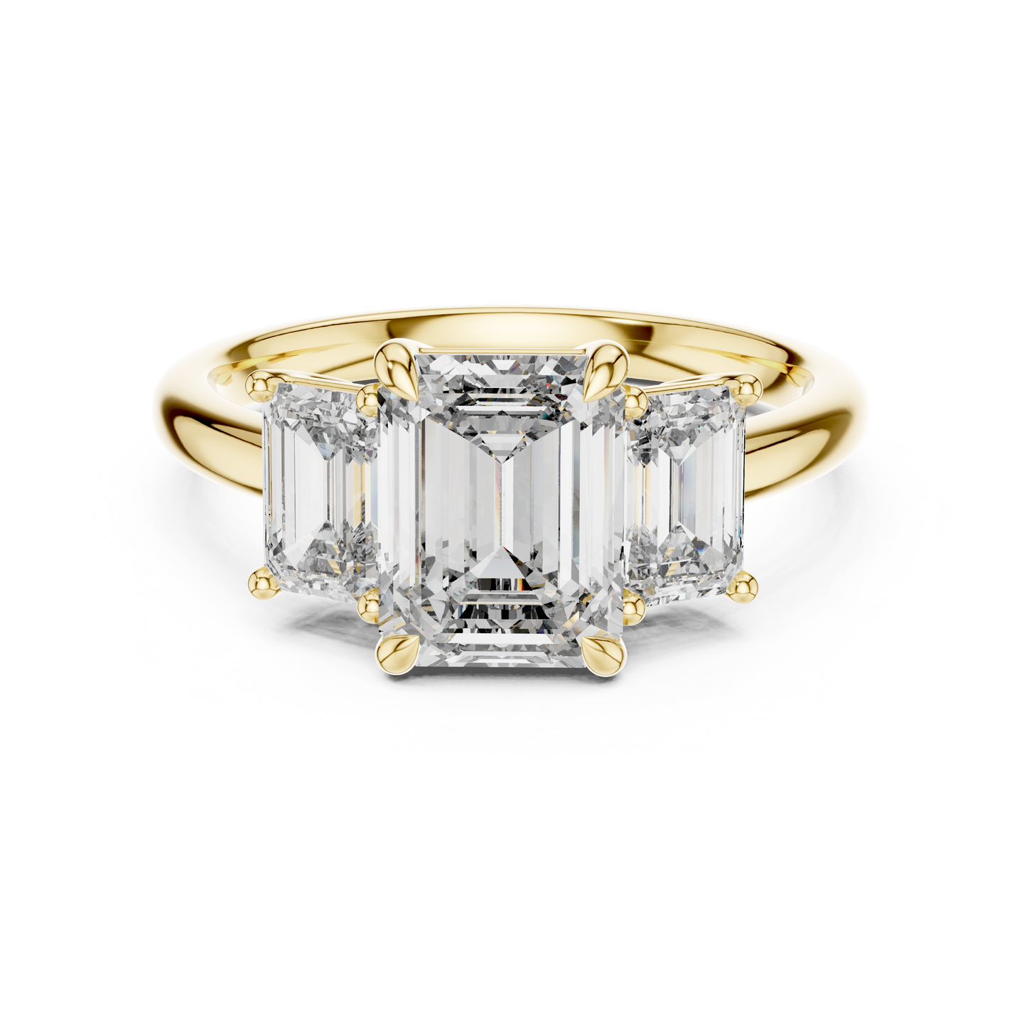 Emerald Cut Three-Stone Diamond Ring with Shared-Prong Setting