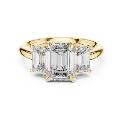 Emerald Cut Three-Stone Diamond Ring with Shared-Prong Setting