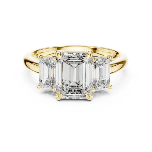 Emerald Cut Three-Stone Diamond Ring with Shared-Prong Setting
