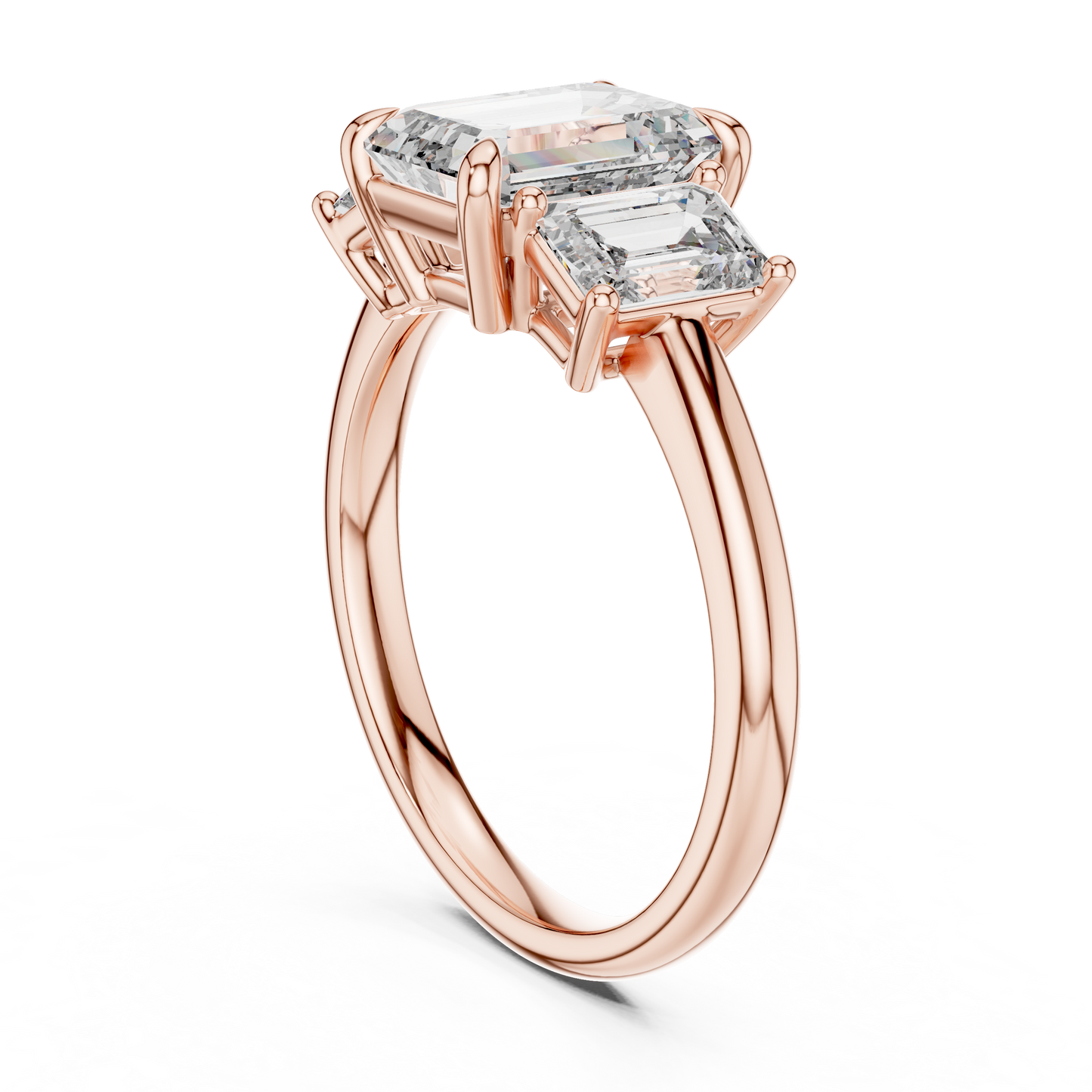 Emerald Cut Three-Stone Diamond Ring with Shared-Prong Setting