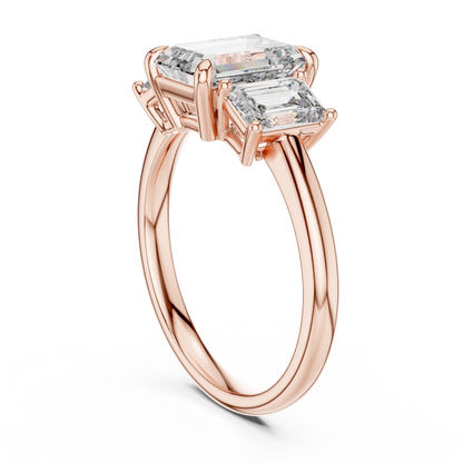 Emerald Cut Three-Stone Diamond Ring with Shared-Prong Setting