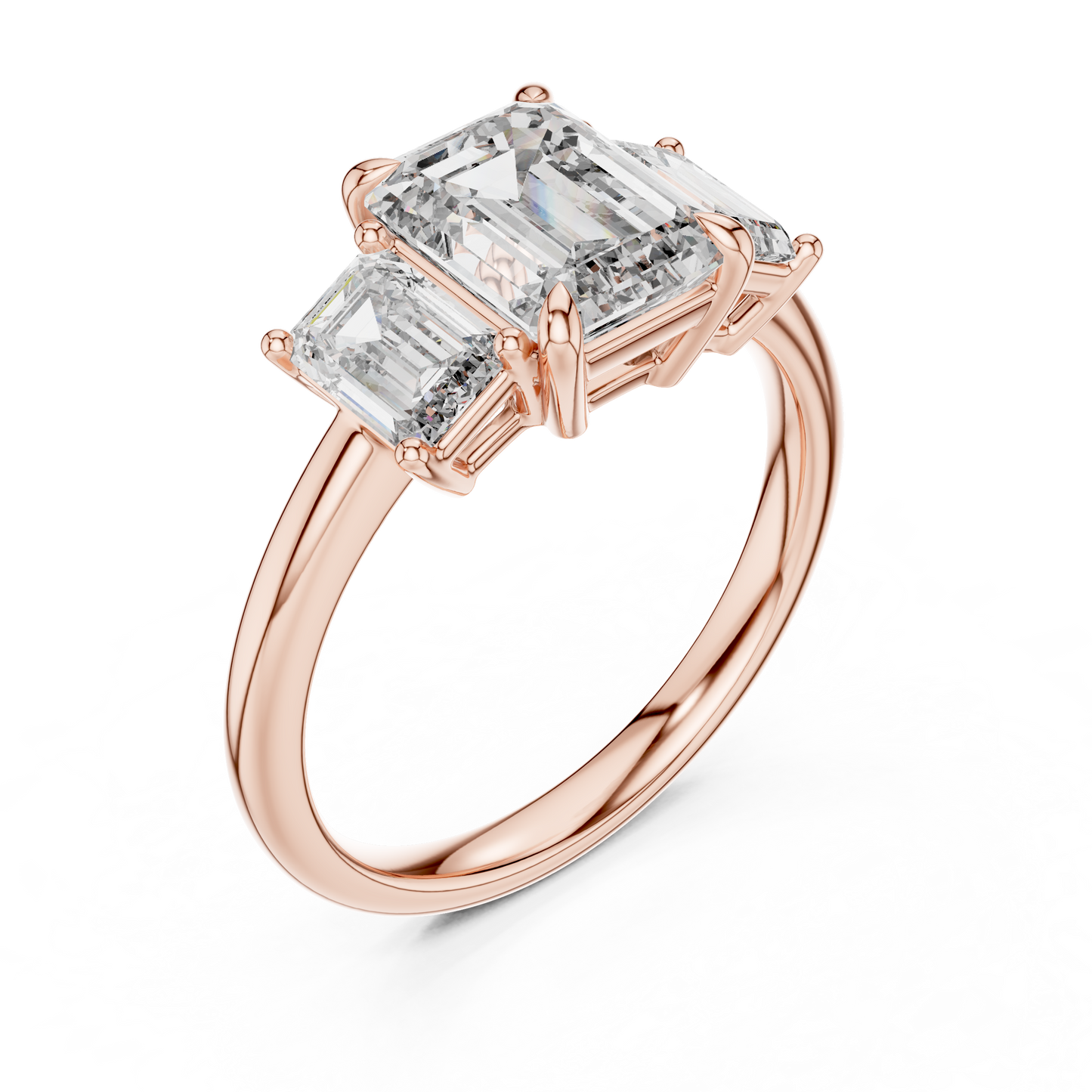 Emerald Cut Three-Stone Diamond Ring with Shared-Prong Setting