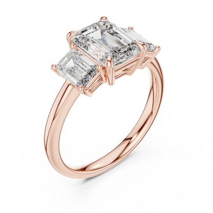 Emerald Cut Three-Stone Diamond Ring with Shared-Prong Setting