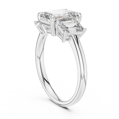 Emerald Cut Three-Stone Diamond Ring with Shared-Prong Setting
