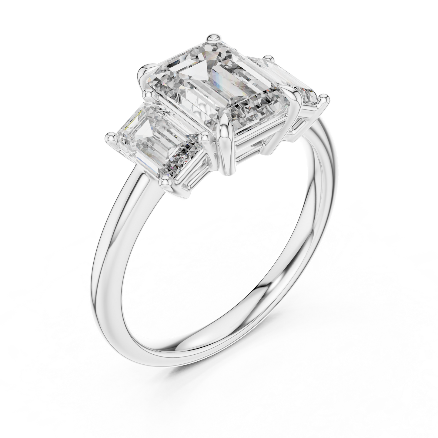 Emerald Cut Three-Stone Diamond Ring with Shared-Prong Setting