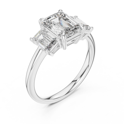 Emerald Cut Three-Stone Diamond Ring with Shared-Prong Setting