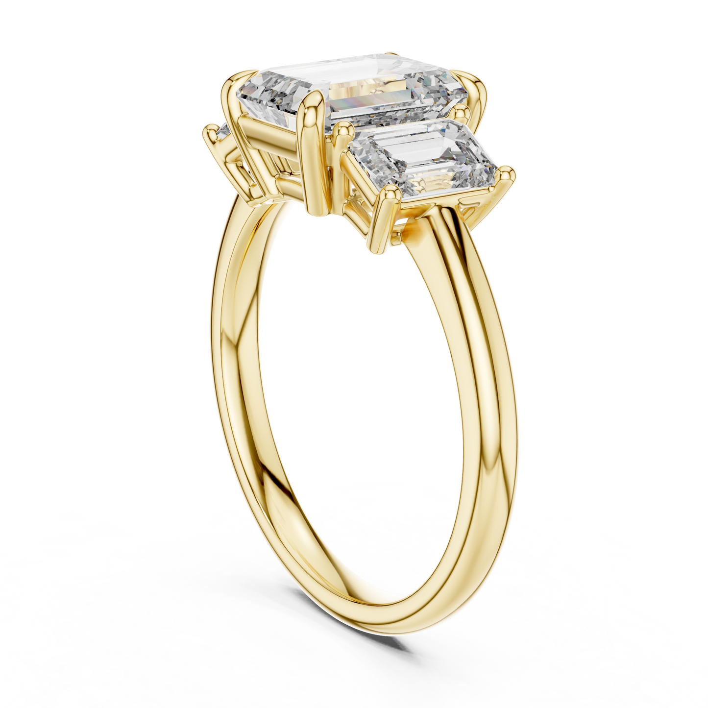 Emerald Cut Three-Stone Diamond Ring with Shared-Prong Setting