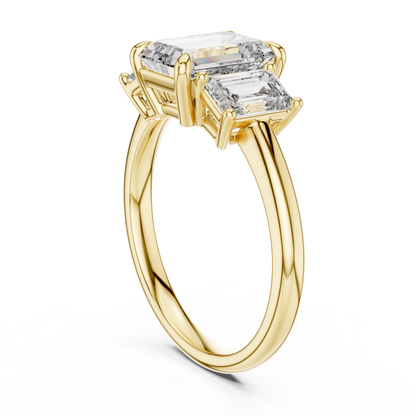 Emerald Cut Three-Stone Diamond Ring with Shared-Prong Setting