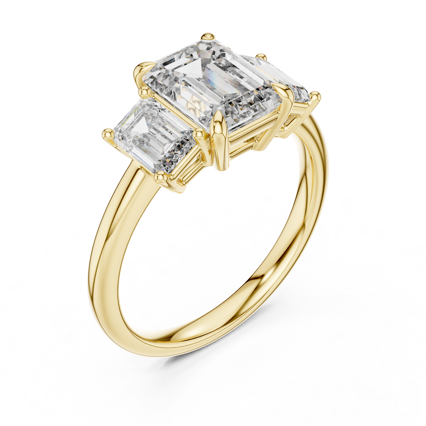 Emerald Cut Three-Stone Diamond Ring with Shared-Prong Setting