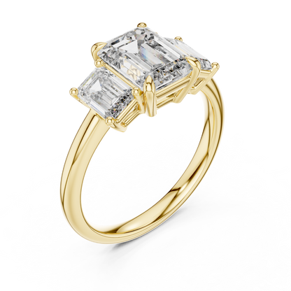 Emerald Cut Three-Stone Diamond Ring with Shared-Prong Setting