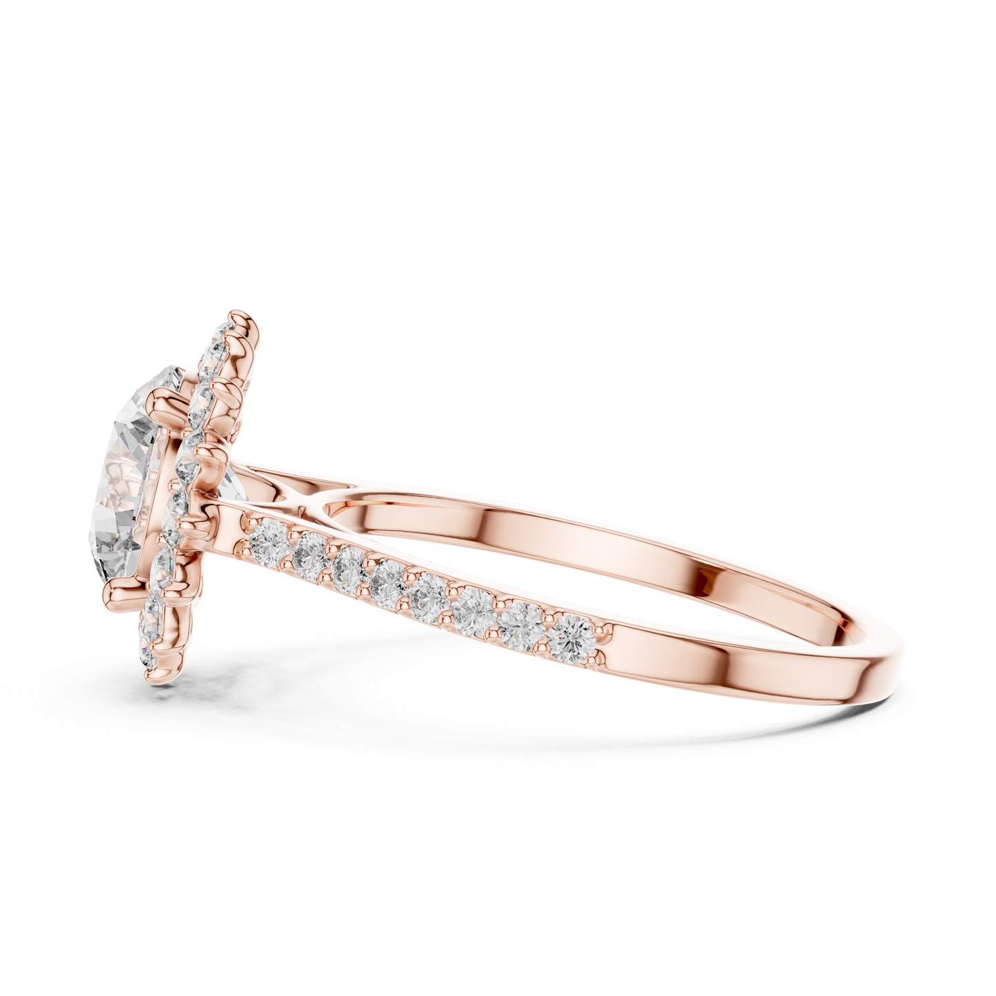 Round Diamond Floral Halo Pave Ring