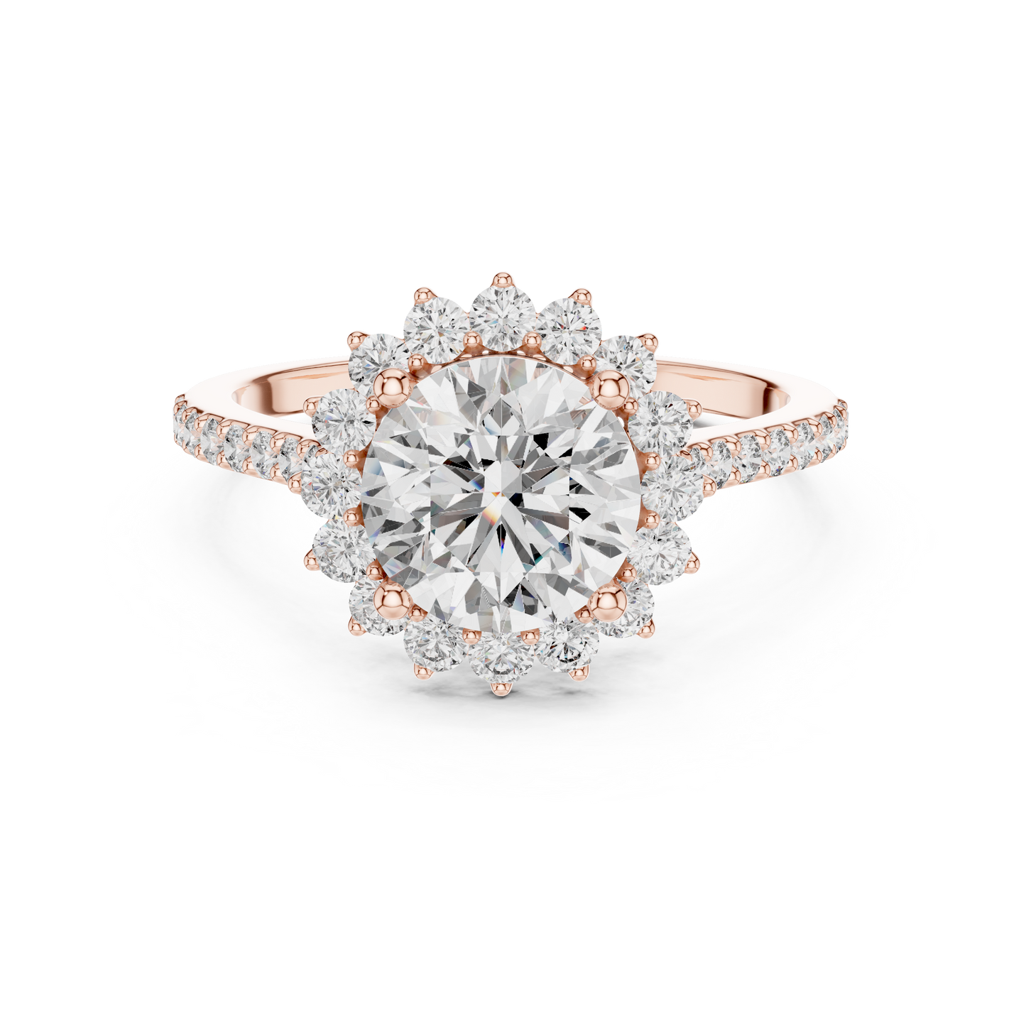 Round Diamond Floral Halo Pave Ring
