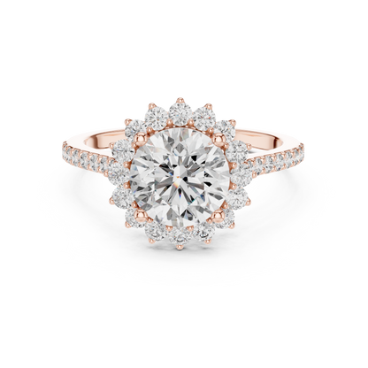 Round Diamond Floral Halo Pave Ring