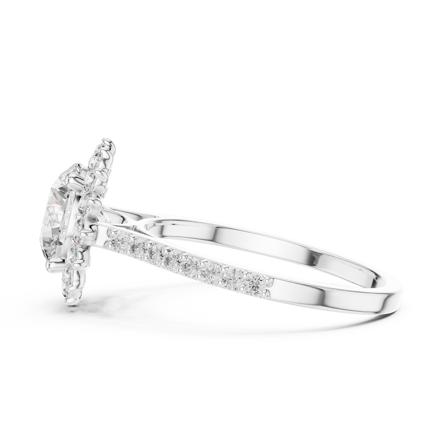 Round Diamond Floral Halo Pave Ring