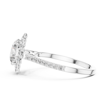 Round Diamond Floral Halo Pave Ring