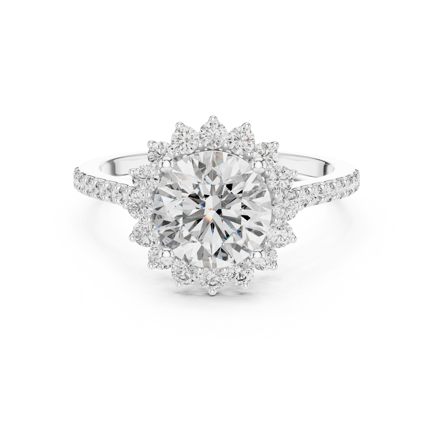 Round Diamond Floral Halo Pave Ring