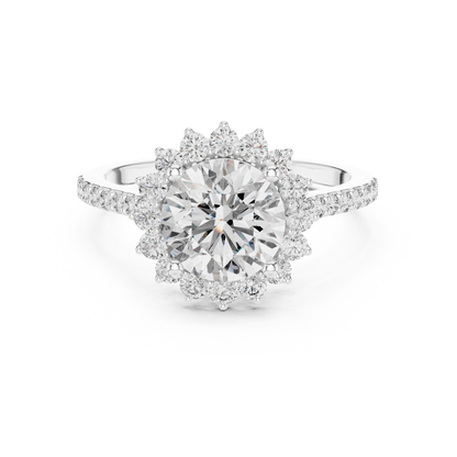 Round Diamond Floral Halo Pave Ring