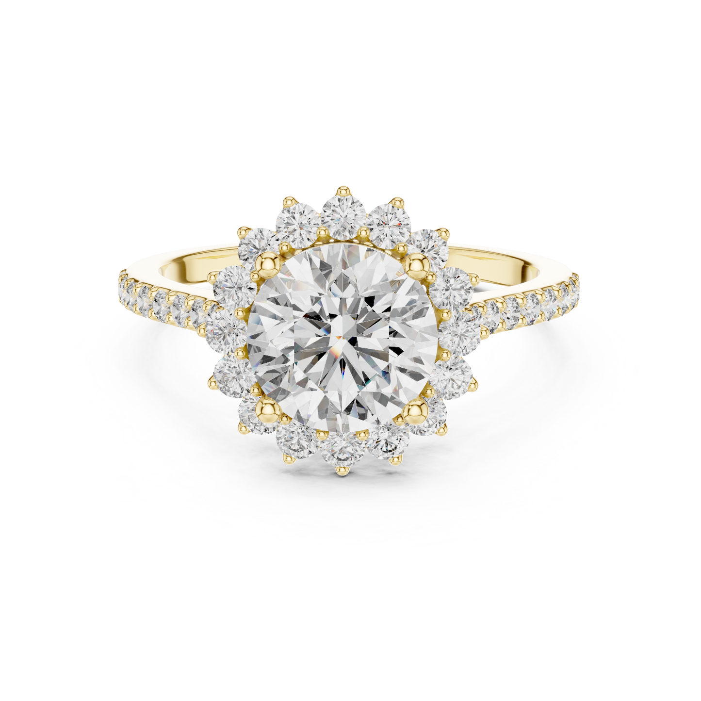 Round Diamond Floral Halo Pave Ring