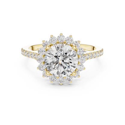 Round Diamond Floral Halo Pave Ring