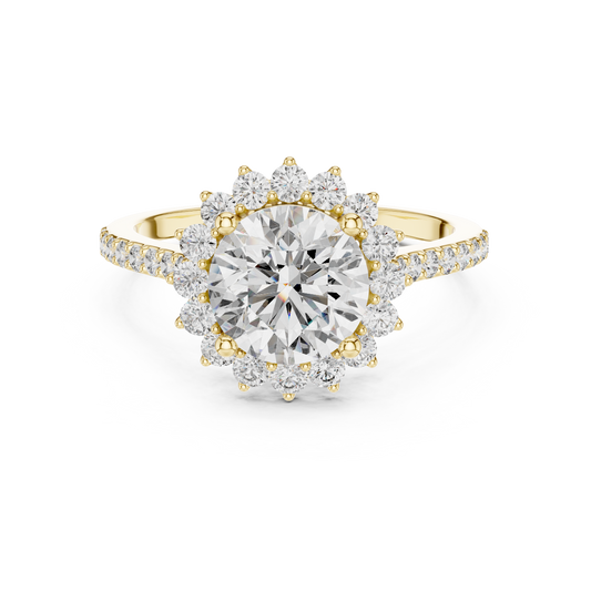 Round Diamond Floral Halo Pave Ring