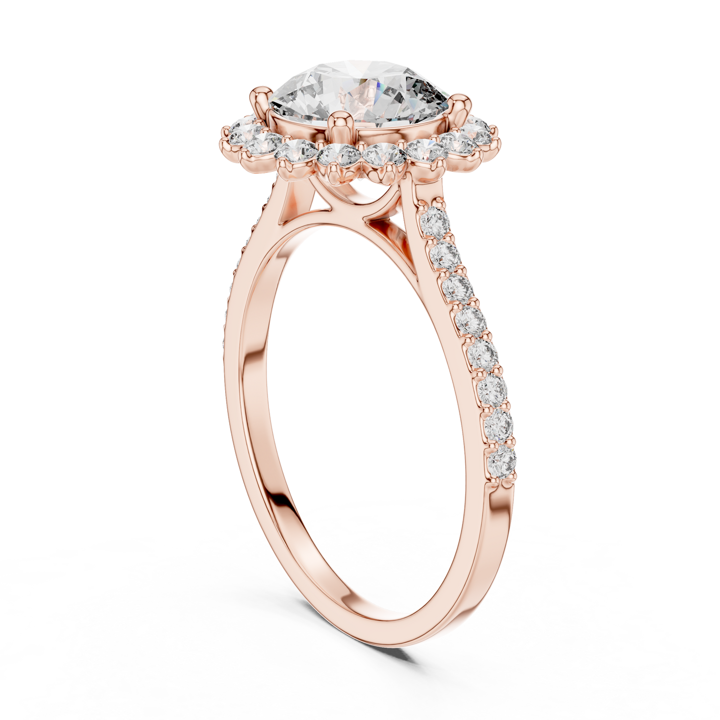 Round Diamond Floral Halo Pave Ring