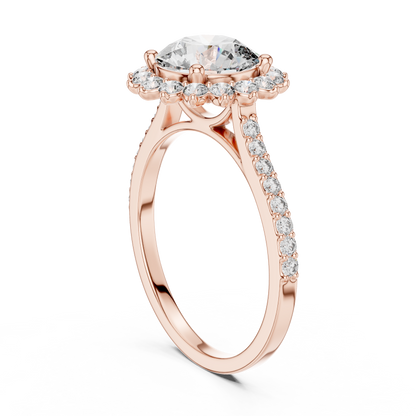Round Diamond Floral Halo Pave Ring