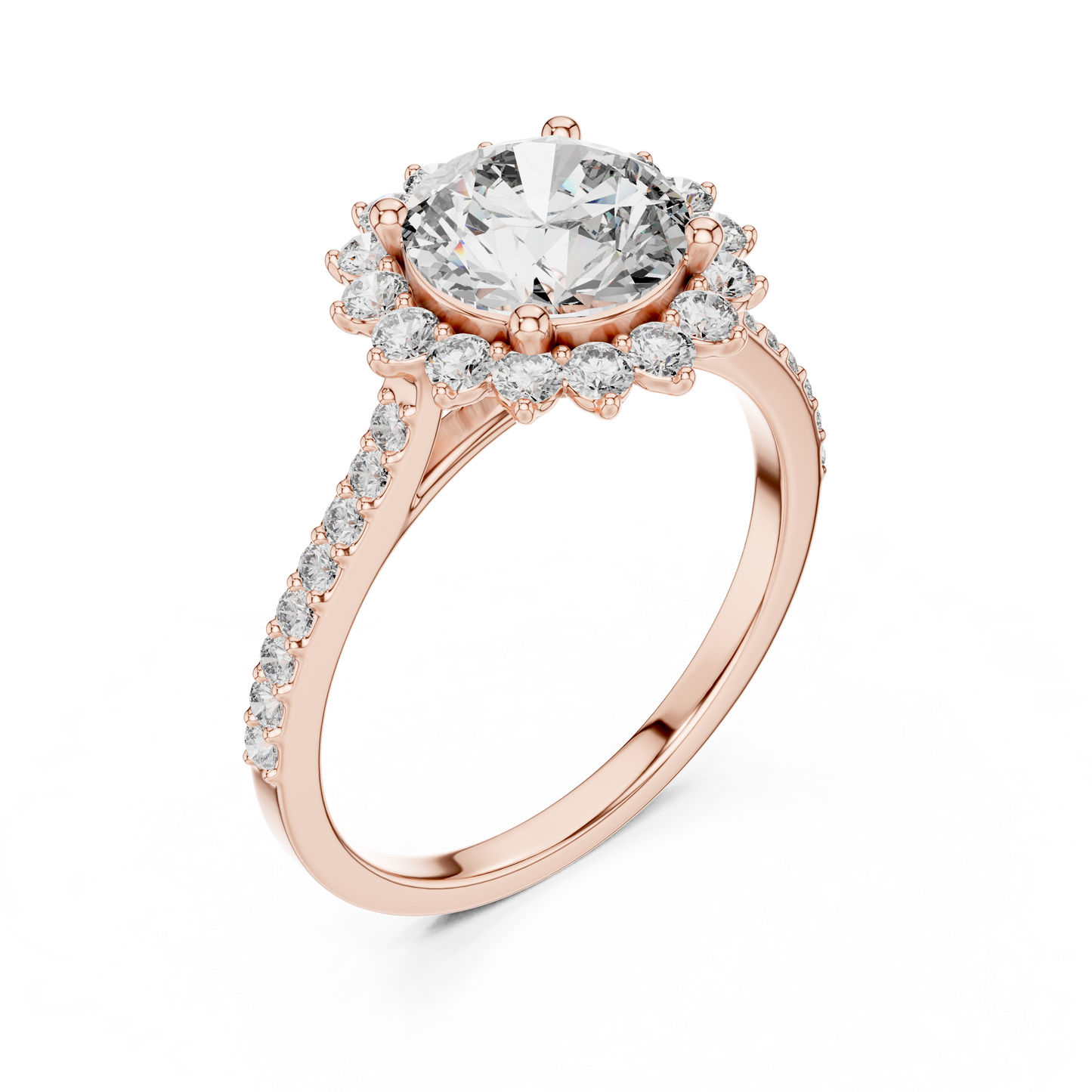 Round Diamond Floral Halo Pave Ring