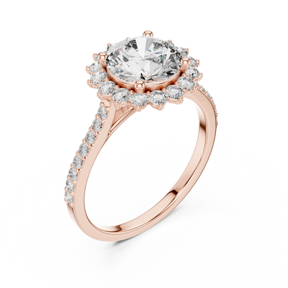 Round Diamond Floral Halo Pave Ring