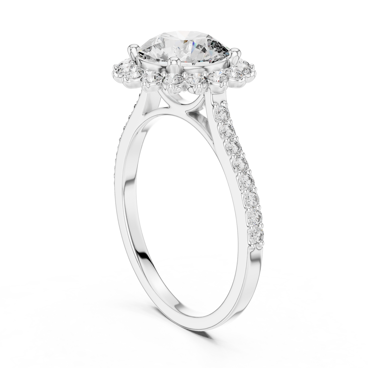 Round Diamond Floral Halo Pave Ring