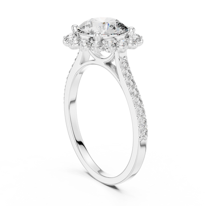 Round Diamond Floral Halo Pave Ring