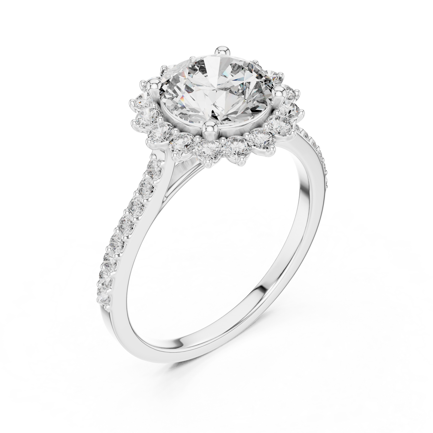 Round Diamond Floral Halo Pave Ring