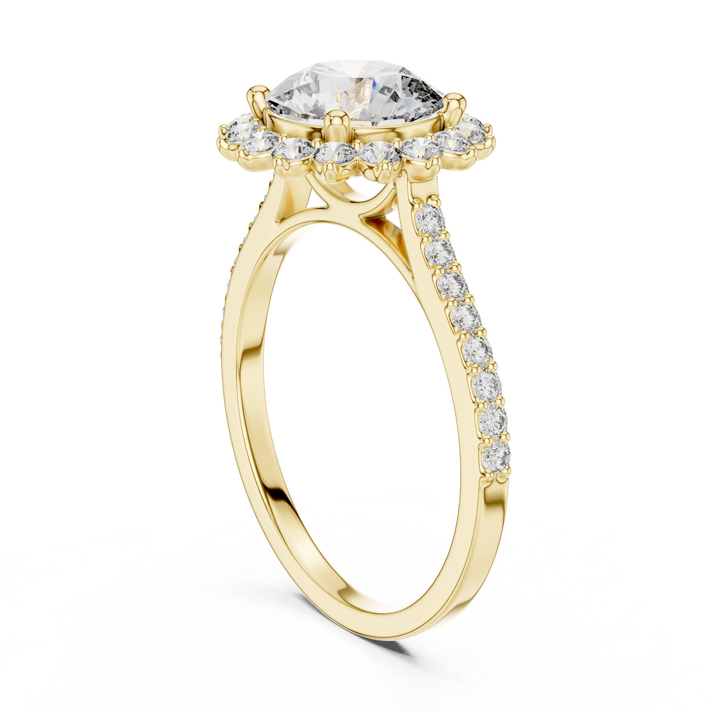 Round Diamond Floral Halo Pave Ring